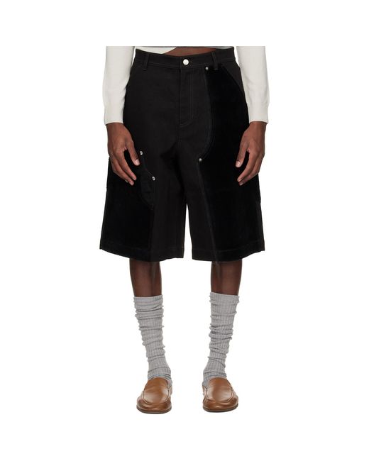 ANDERSSON BELL Black Patchwork Cargo Shorts for men