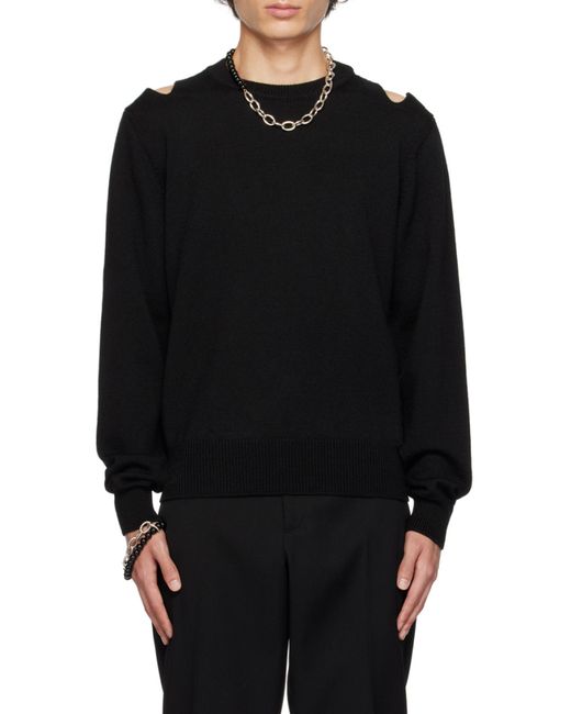 Jil Sander Black Cut-Out Detailed Crewneck Jumper for men