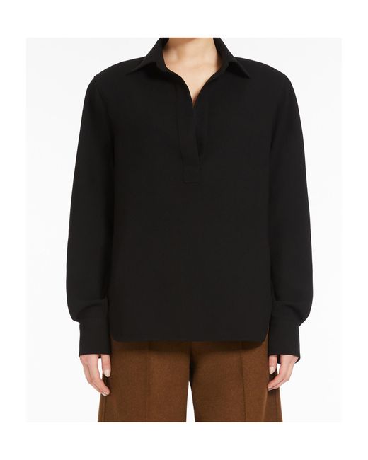 Max Mara Black V-Neck Long-Sleeved Shirt