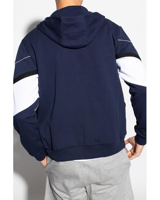 EA7 Blue Zip-Front Logo-Print Hoodie for men