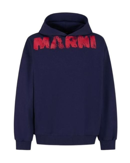 Marni Blue Logo Printed Hoodie for men