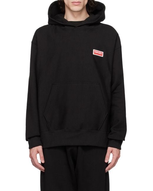KENZO Black Logo-Printed Long Sleeved Hoodie for men