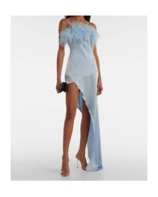 David Koma Blue Feather-Trimmed Satin Cocktail Dress