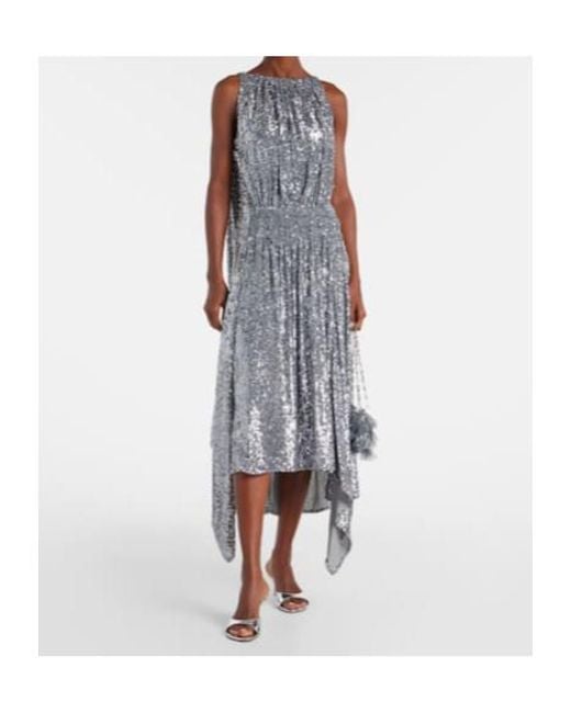 Rabanne Gray Sequined Gathered Cocktail Dress
