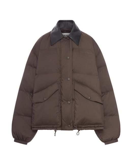 Miu Miu Brown Short Down Jacket In Pongé Tec