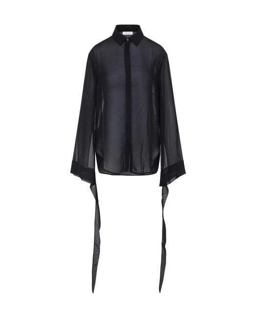 Frankie Shop Black Verlin Sheer Chiffon Tie Cuff Shirt