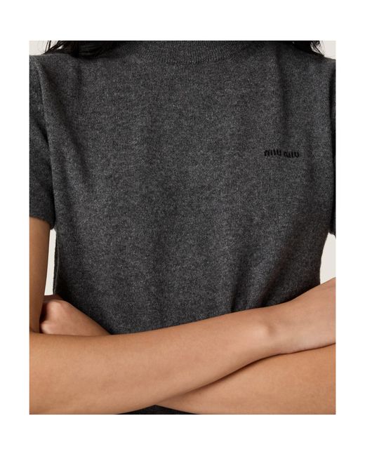 Miu Miu Black Logo-Intarsia Short-Sleeved Jumper