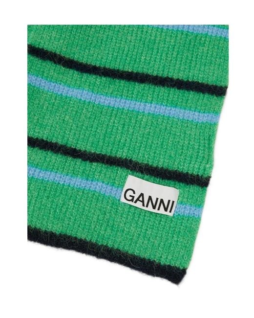 Ganni Green Soft Wool Scarf