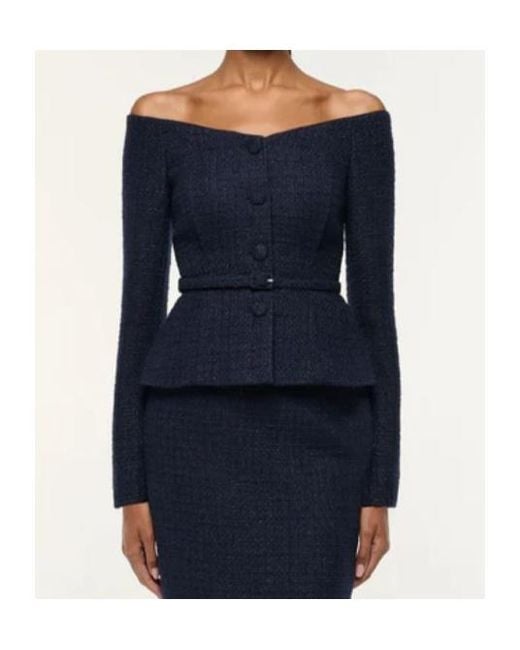 Roland Mouret Blue Off The Shoulder Boucle Top