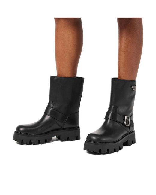 Prada Black Solid Color Biker Boots