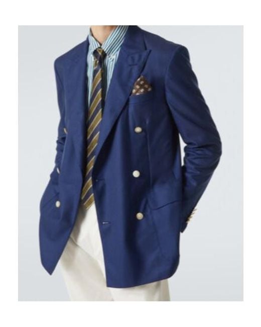 Dunhill Blue Double-Breasted Cashmere Blazer for men