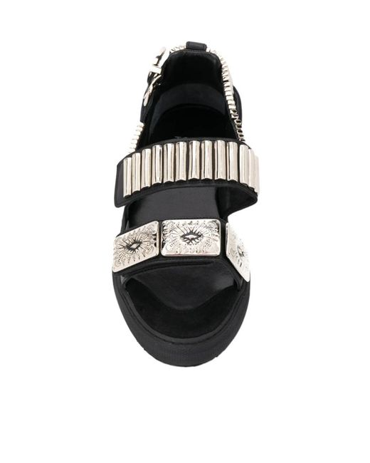 Toga Black Embossed Strappy Sandals