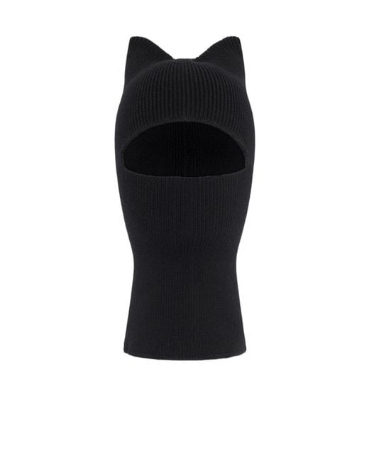 MARINE SERRE Black Cat-Ear Wool Balaclava