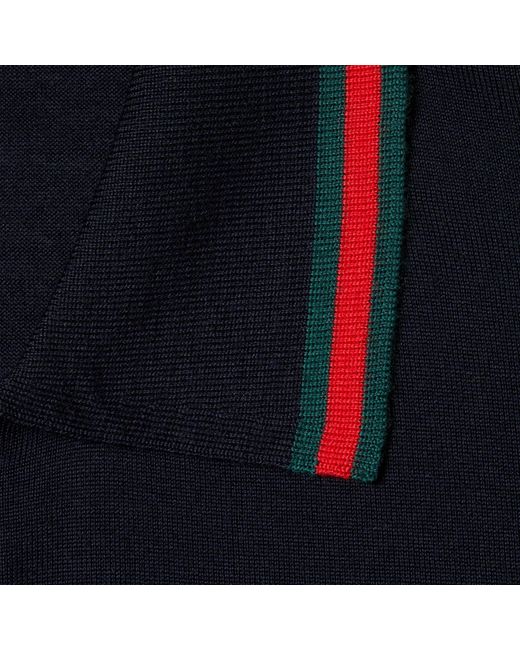 Gucci Blue Wool Knit Polo Shirt With Web for men