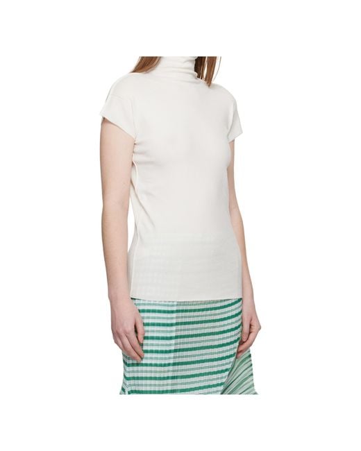 Issey Miyake White High-Neck Cap Sleeve Knit Sweater