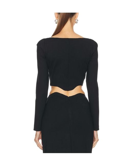 Staud Black Corde Long-Sleeved Cropped Top