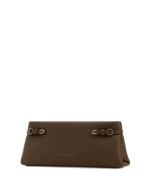 Brunello Cucinelli Brown Buckled Leather Clutch Bag