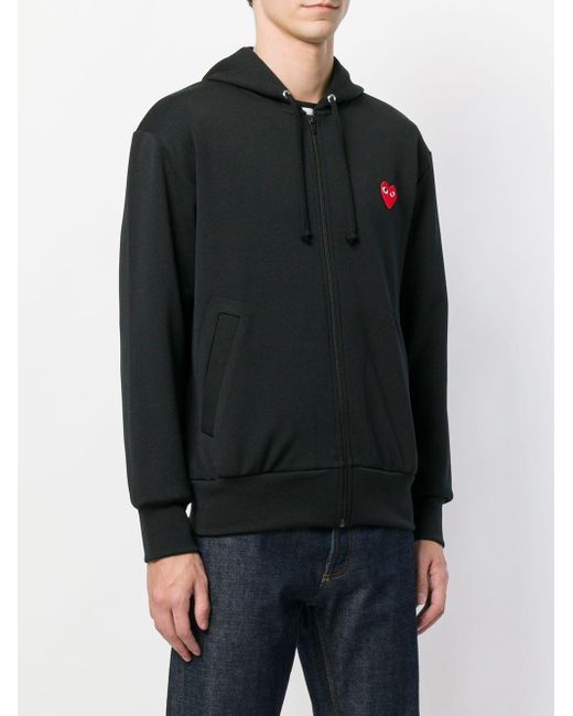 COMME DES GARÇONS PLAY Black Comme Des Garçons Play Heart Logo Patch Zip-Up Hoodie for men