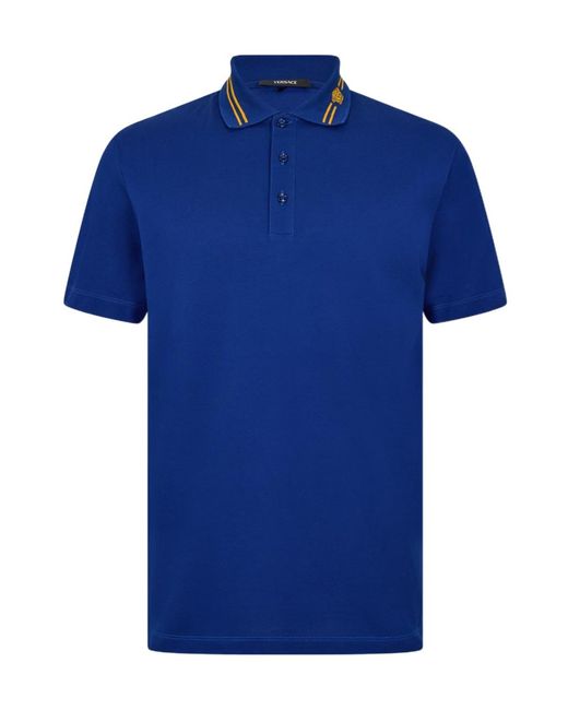Versace Blue Medusa Short Sleeve Polo Shirt for men