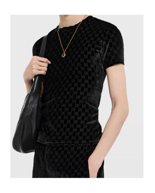 Gucci Black Gg Stretch Velvet Devoré T-Shirt for men