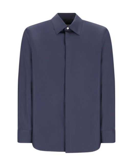 Jil Sander Blue Concealed Button Shirt for men