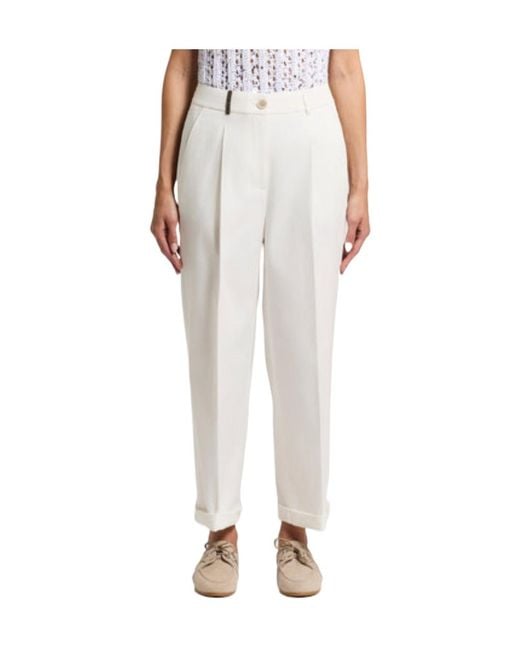 Peserico White Cuffed Straight-Leg Pants