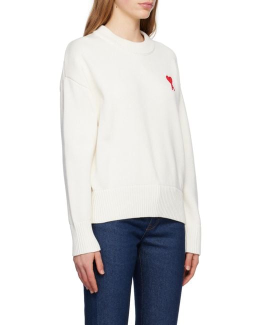 AMI White Ami De Coeur Intarsia-Logo Jumper for men