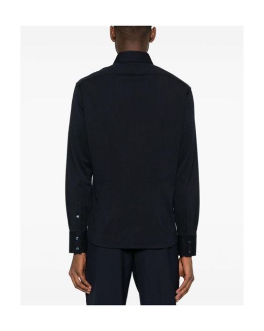 Brunello Cucinelli Blue Spread-Collared Buttoned Shirt for men