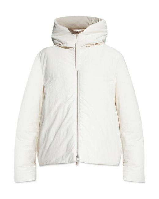 Jil Sander White Logo Hooded Down Jacket for men