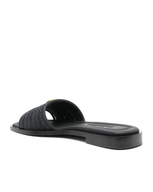 Prada Black Logo Plaque Square Toe Sandals