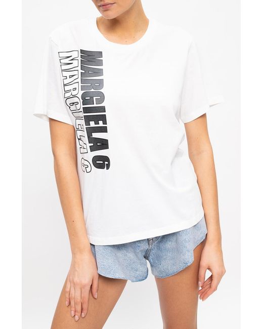 MM6 by Maison Margiela White Logo-Print Short-Sleeve T-Shirt
