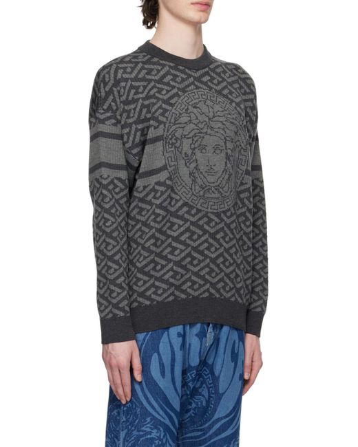 Versace Gray La Greca Medusa Jacquard Jumper for men