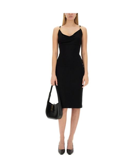 Versace Black Sleeveless Cowl-Neck Midi Dress