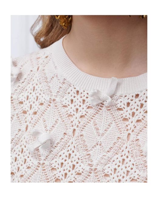 Dior White Iviera Embroidered Short-Sleeved Sweater