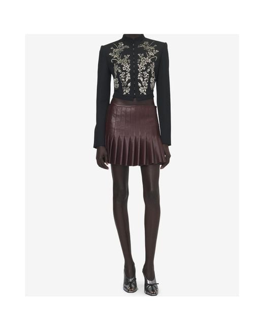 McQueen Brown Leather Pleated Mini Skirt