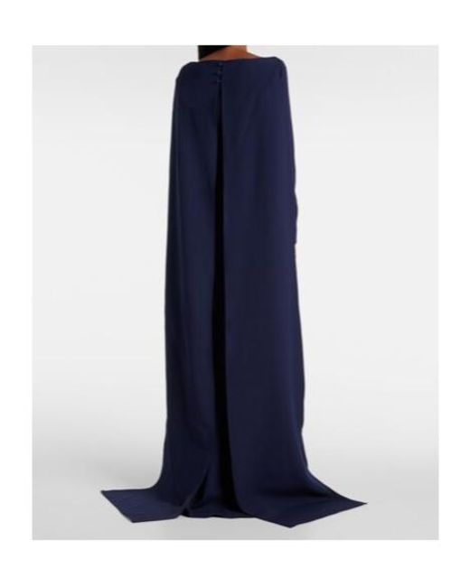 Safiyaa Blue Ginevra Caped Crepe Gown