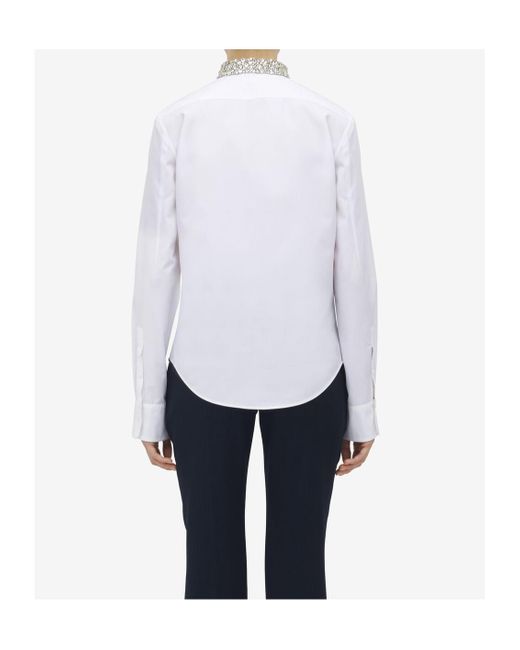 McQueen White Long Sleeved Embellished-Neck Shirt
