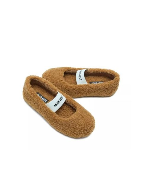Moon Boot Brown Logo-Printed Strapped Ballerinas