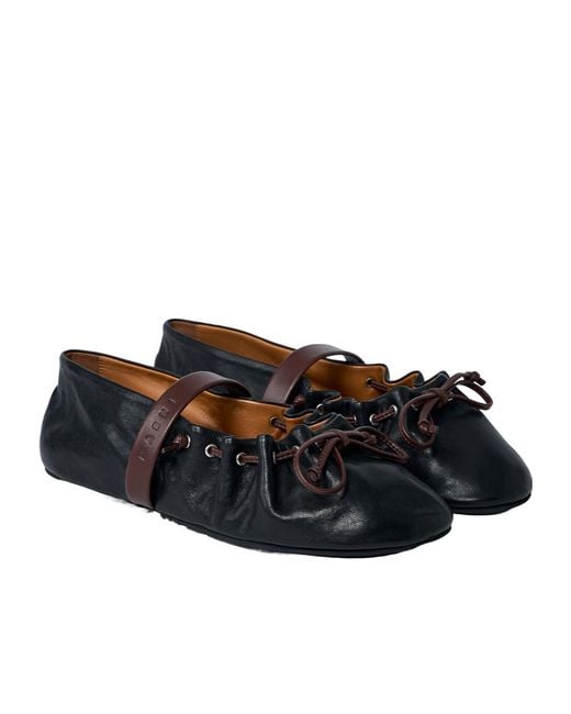 Marni Black Leather Mary Jane Soft Ballerinas