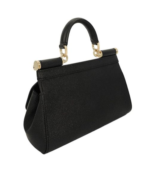 Dolce & Gabbana Black Sicily Logo Plaque Small Tote Bag