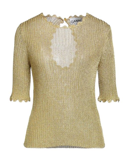 Ganni Green Solid Color Knit Short-Sleeve Top
