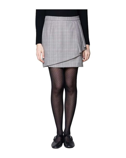 Kaos Gray Prince Of Wales Wrap Mini Skirt