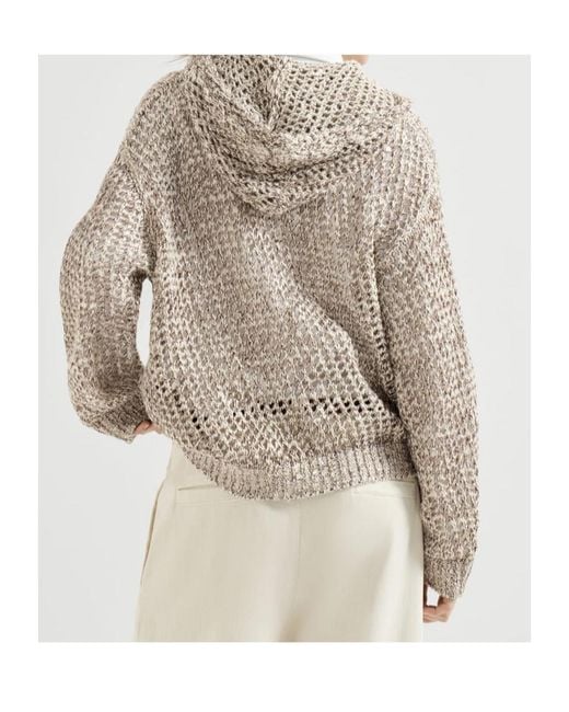 Brunello Cucinelli Multicolor Open-Knit Zip Hooded Sweater
