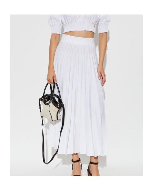 Balmain White Elastic Waist Midi Skirt