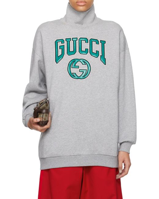 Gucci Gray Logo Embroidered Crewneck Sweatshirt