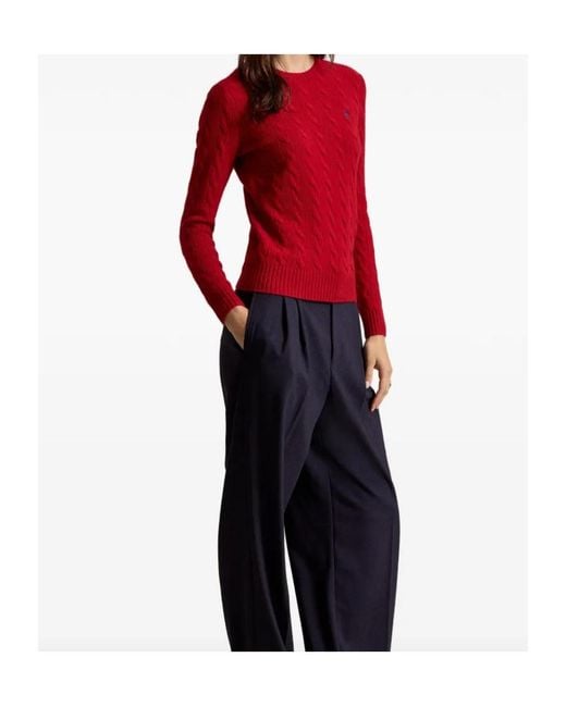 Polo Ralph Lauren Red Cable-Knit Wool-Cashmere Crewneck Sweater
