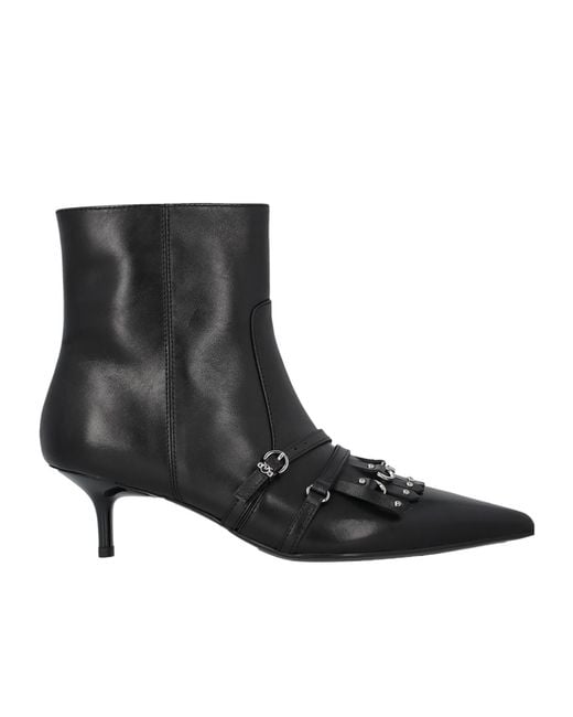 Pinko Black Buckled Pointed-Toe Ankle Boots