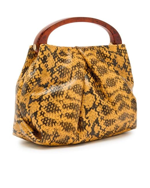 Dries Van Noten Metallic Snake-Effect Leather Top Handle Bag
