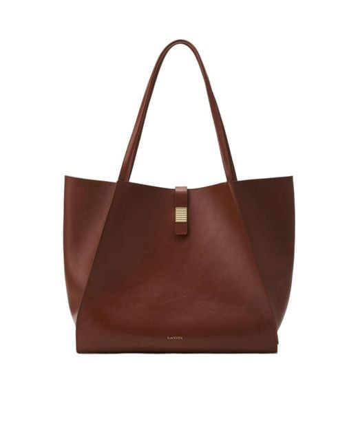 Lanvin Brown Leather Clasp-Closure Tote Bag