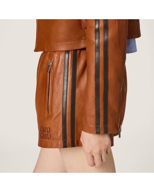 Miu Miu Brown Nappa Leather Shorts